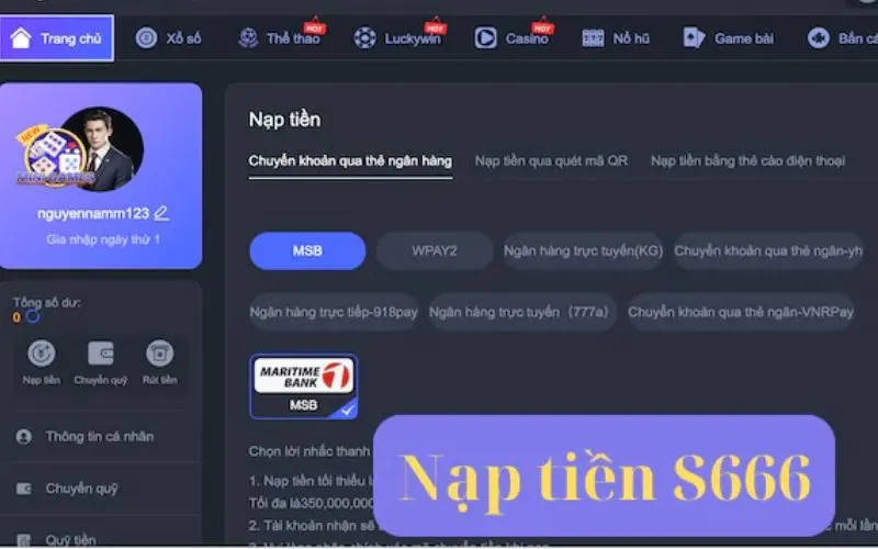 Nạp tiền s666 đảm bảo giao dịch an toàn và hiệu quả